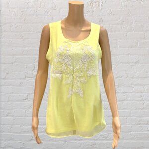 PO PORI -- Yellow Cotton T-Shirt with Embroidered Accents in White, NWT